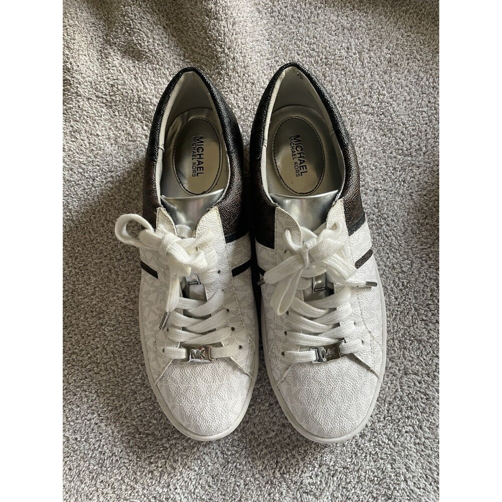 MICHAEL KORS Keaton Women's Logo Print Coated Canvas Lace Up Sneakers 8.5 - Picture 2 of 6